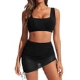 thumbnail image 4 of Women's Black Bikini Set Ruched Drawstrings High Waist Mesh Skirt Two-Piece Swimsuit Beachwear Black S, 4 of 9