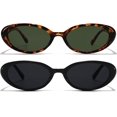 thumbnail image 2 of 2 Piezas Lentes de Sol Ovalados Retro, Gafas de Sol Ovaladas Pequeñas para Mujer y Hombre, Gafas de Sol de Moda Tonos Clásicos (Negro/Animal Print), 2 of 8