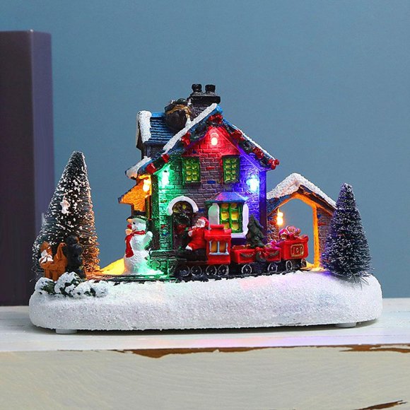 Village Light Up Snow Buildings Living Room Kids Accent Santa Claus Landscape Cabin Figurines Room Party Farmhouse Gifts
