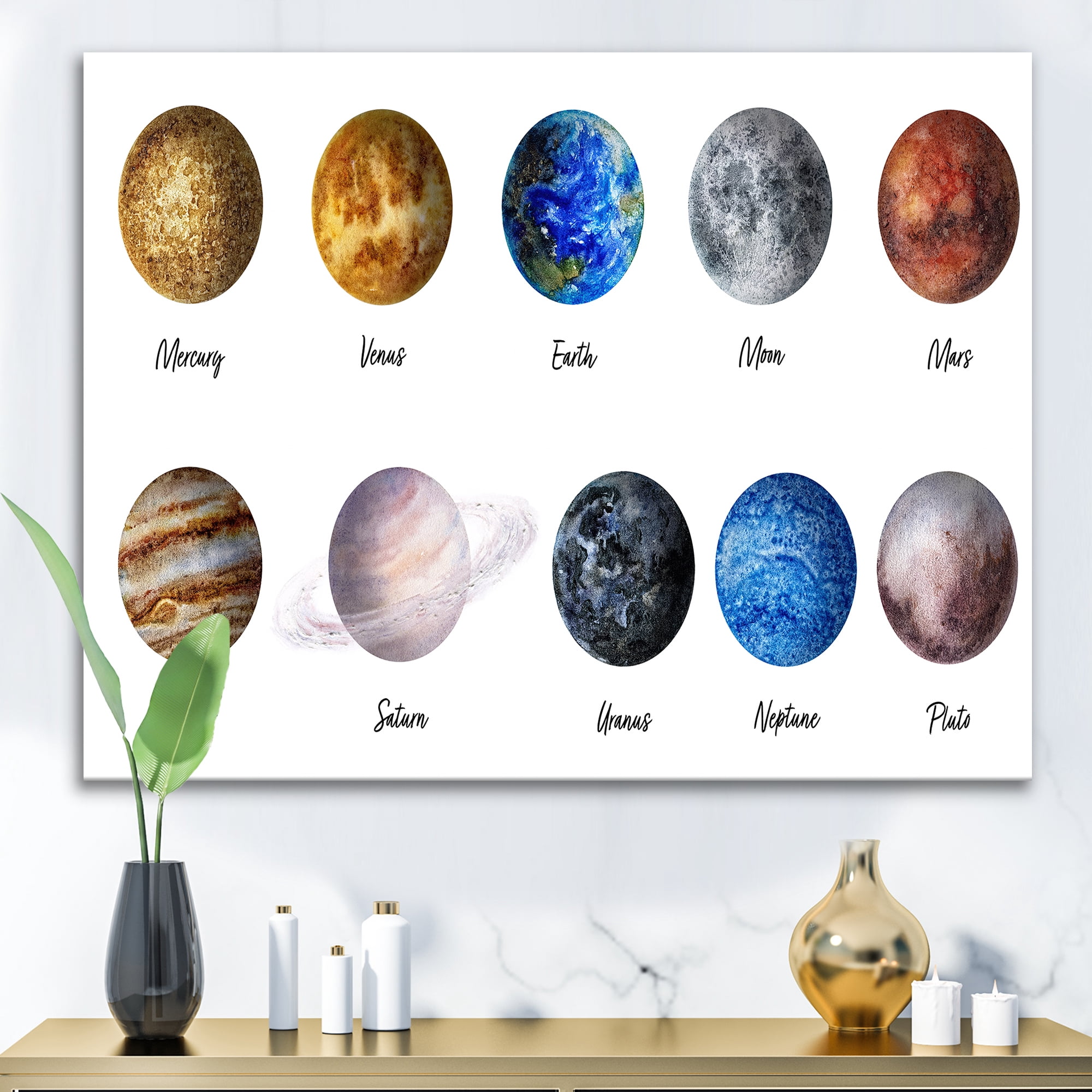 Designart ' All Planets United On White ' Modern Canvas Wall Art Print