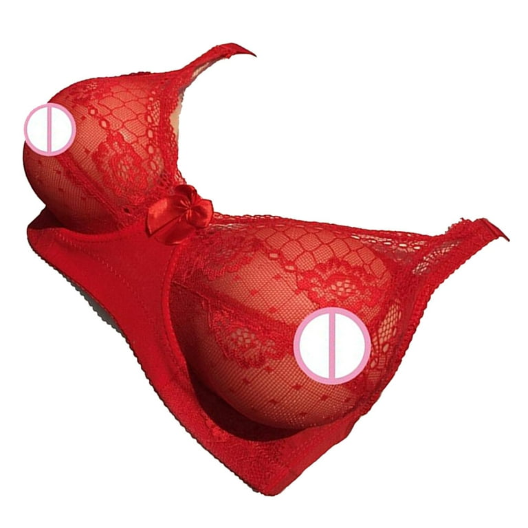 cross dresser bra Fake Breast Bra Pocket Bra Silicone Breast Forms  Crossdressers Cosplay Prop 95C(Red) 