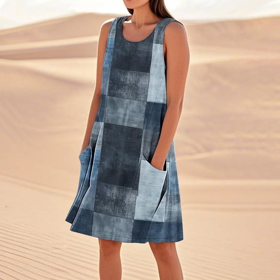 Dresses for Woman Women's Solid Color Casual Sleeveless Linen Loose Fitting Dress With Pockets F Multicolor L