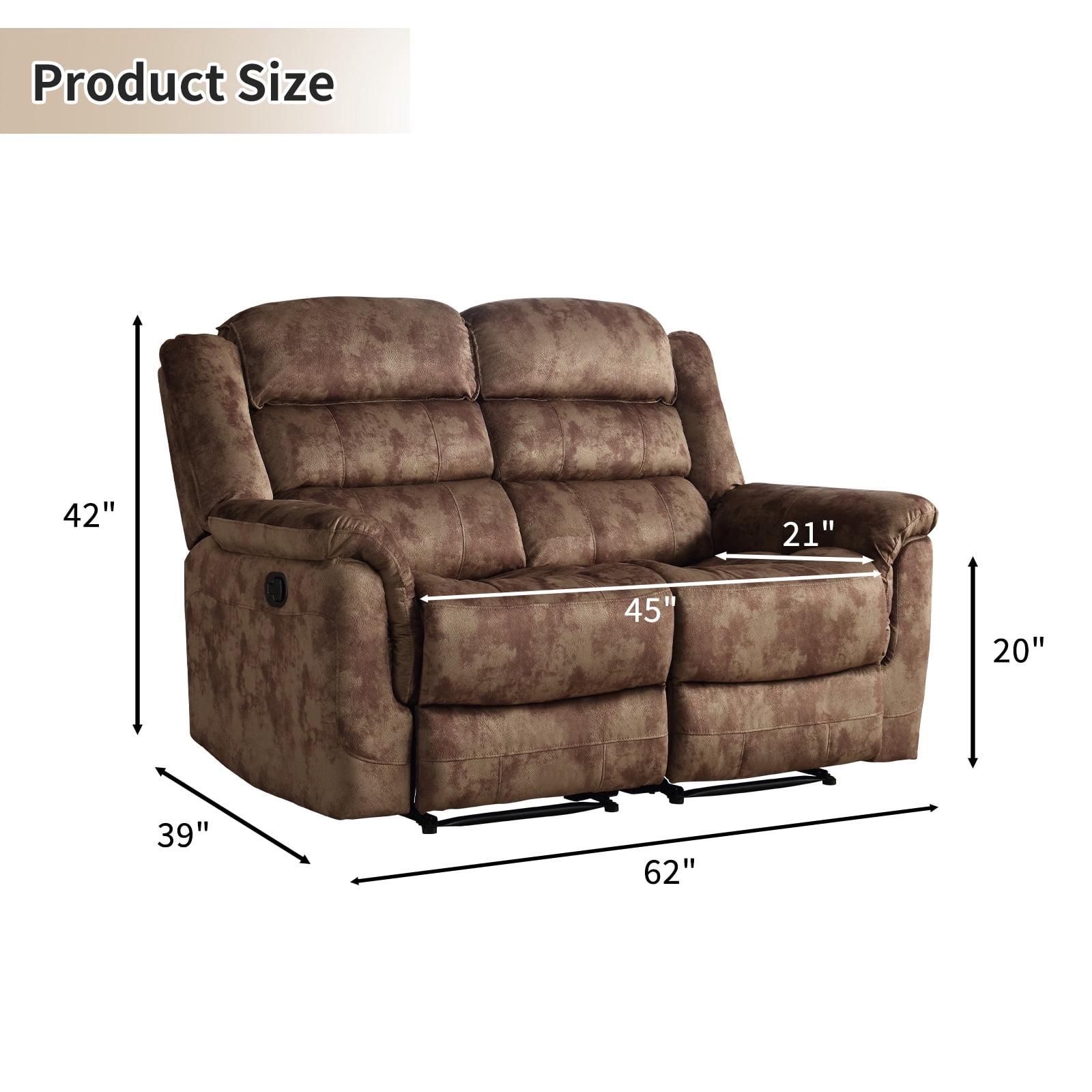 Bonzy Home Cloth Loveseat Recliner Manual Reclining Sofa for Living Room & Meeting Room Brown