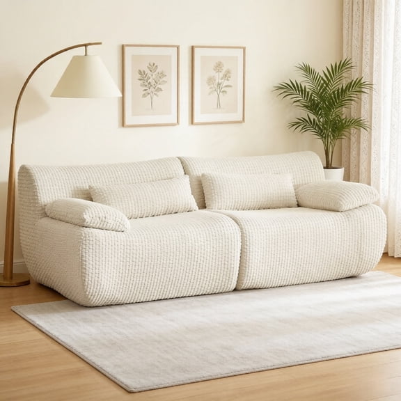 Oversized upholstered Loveseat Sofa, Compressed Boneless Couch for Living Room, Modern Modular Floor Sofa Set with Pillows