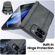 Oupeigar for Google Pixel 9 Pro Fold Case,[with Magnetic,Screen Protector&Hinge Protector]Full Body Shockproof Leather Case-Black Gray