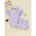 thumbnail image 4 of Baby Toddler Girls Summer Shorts Clothing Sets 0 3 6 12 18 Months Flying Sleeve Letter Print Bodysuit Floral Shorts Headband Outfits, 4 of 9