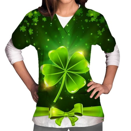 

REORIAFEE Scrubs for Women Nurse Uniforms for Women Workwear Scrubs Short Sleeve Plus Size Shirts Tops with Pockets St Patricks Day Shirts Short Sleeve V Neck Shirt With Pocket Black M