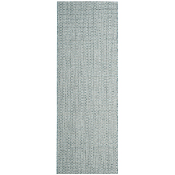 SAFAVIEH Courtyard Blair Checkered Indoor/Outdoor Runner Rug, Light Blue/Light Grey, 2'3" x 18'