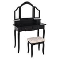 thumbnail image 2 of Costway Black Tri Folding Mirror Vanity Makeup Table Set Bedroom W/Stool & 4 Drawers, 2 of 7