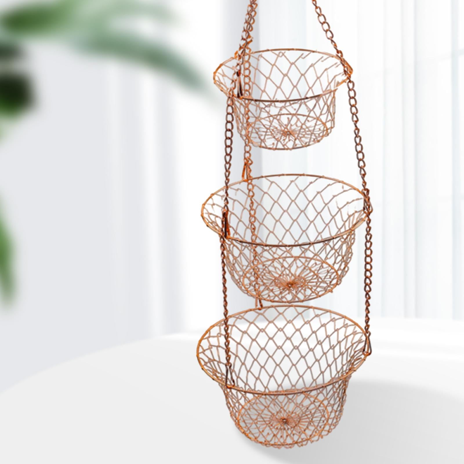 Hanging Basket Kitchen Heavy Duty Wire Fruit Organizer with Metal Ceiling Copper