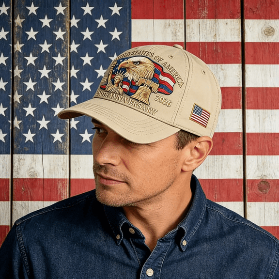 Eagle – United States 250th Anniversary, Patriotic 250th Anniversary Embroidered Baseball Hat, Adjustable Vintage Washed Commemorative Cap for Adults-Beige