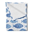 thumbnail image 2 of Blue Soft Flannel Fleece Throw Blanket, Fish Sea Animal with Ottoman Ornate Mosaic Hand Drawn Style Marine Artwork, Cozy Plush for Indoor and Outdoor Use, 50" x 60", Blue, by Ambesonne, 2 of 5