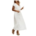thumbnail image 1 of Vestido de manga corta con cordones de color sólido con cuello en V a la moda para mujer Falda larga (cinturón incluido) Fridja nalpqowj28731, 1 of 9