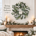thumbnail image 5 of 24 Inch Winter Wreath for Front Door, Artificial Christmas Wreath with 2 White Owls, Frosted Eucalyptus, Pinecones and White Berries, 5 of 9
