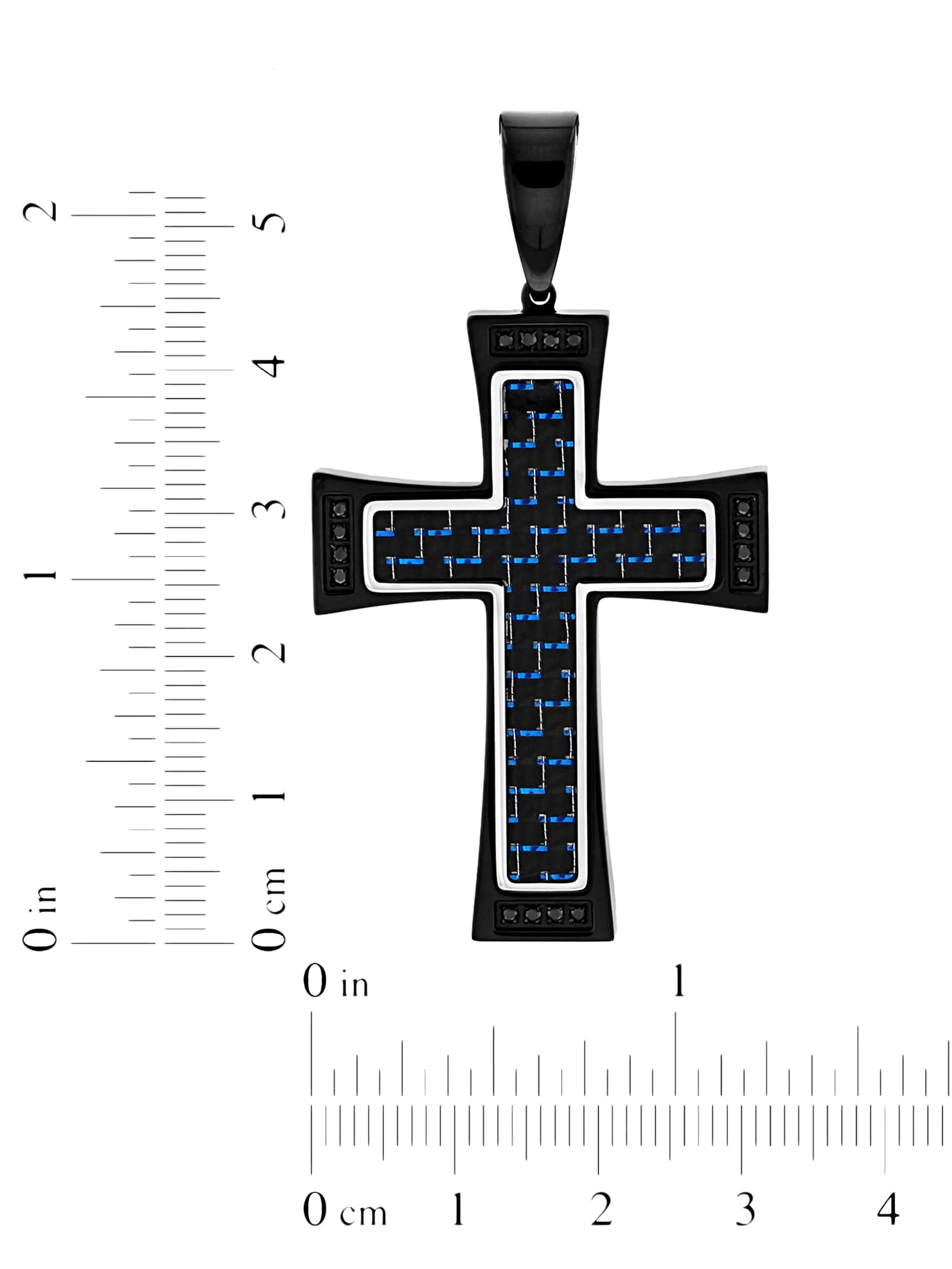Men’s Two-Tone Black Stainless Steel Carbon Fiber Cross Pendant – 24 Inches