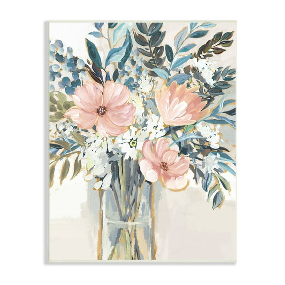 Stupell Industries Beautiful Blue Pink Flower Bouquet Painting Delicate Blossoms , 13 x 19, Design by Nina Blue