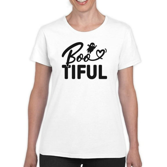 Bootiful. Cute Ghost And Heart T-Shirt Women -Image by Shutterstock, Female Medium