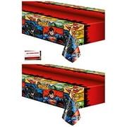(2 Pack) Justice League Batman Superman Flash Aquaman Plastic Table Cover 54 x 84 Inches (Plus Party Planning Checklist by Mikes Super Store)