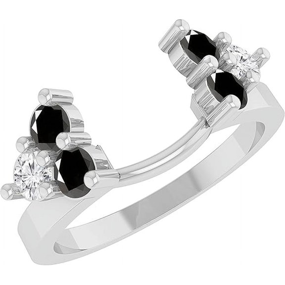 beryl_creation 1.40 Ct Round Cut Black Diamond Wedding Engagement Enhancer Guard Wrap Ring 14K White Gold Plated 925 Sterling Silver For Women's -6.5