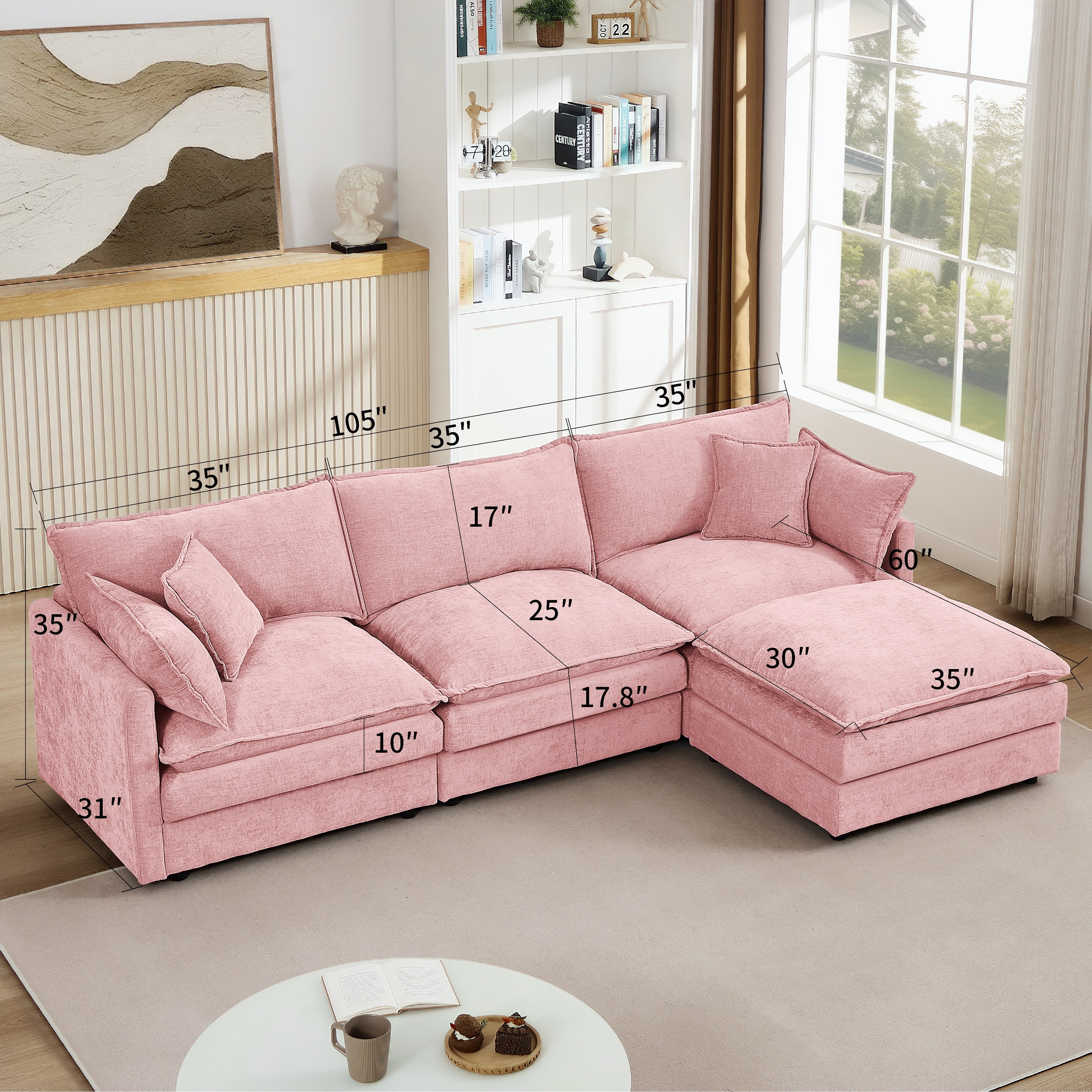 Muumblus Sectional Cloud Couch with Reversible Ottoman, L-Shaped