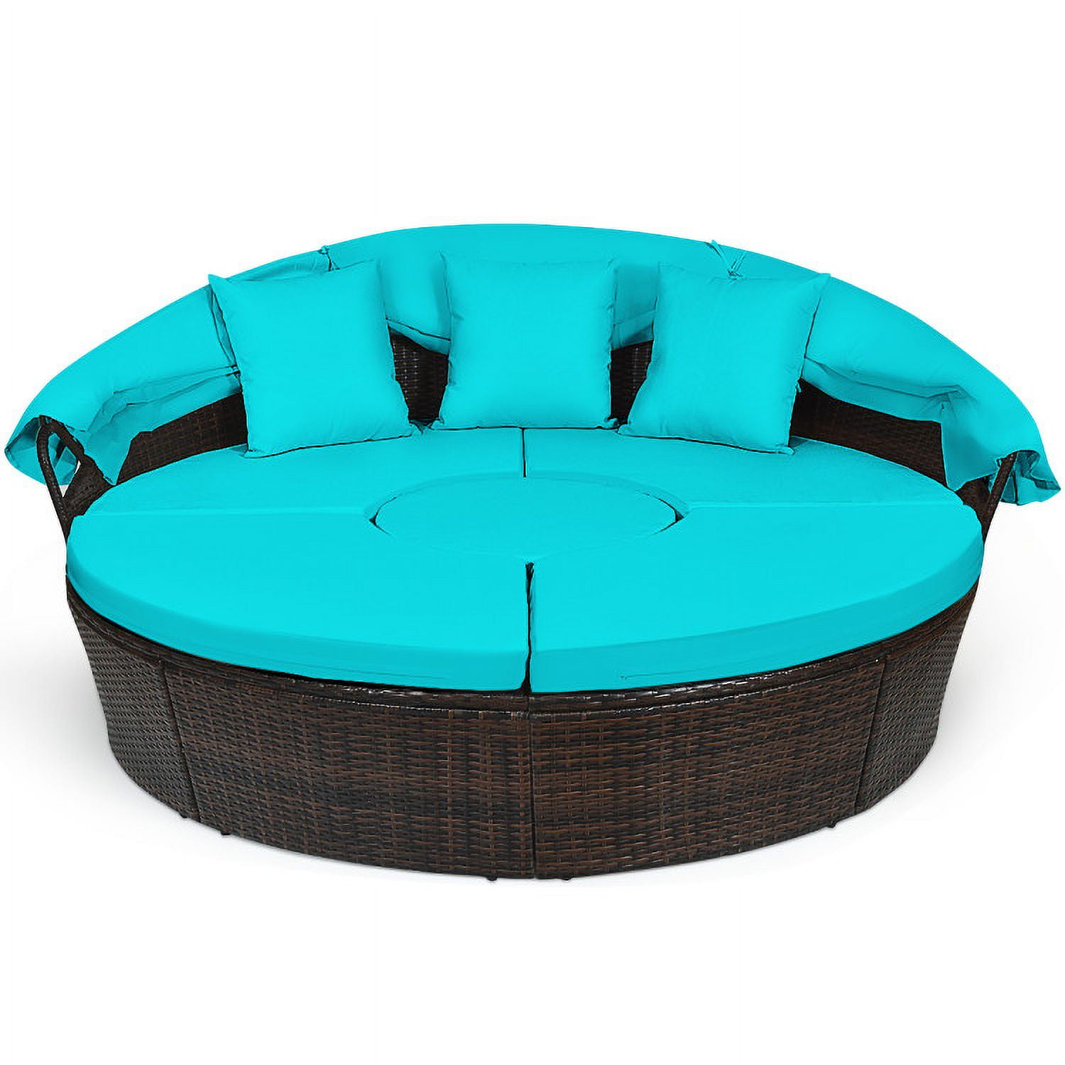 Aimee Lii Patio Round Rattan Daybed with Retractable Canopy and Height Adjustable Coffee Table, Outdoor Patio Set, Turquoise Aimee Lii Patio Round Rattan Daybed with Retractable Canopy and Height Adjustable Coffee Table, Outdoor Patio Set, Turquoise