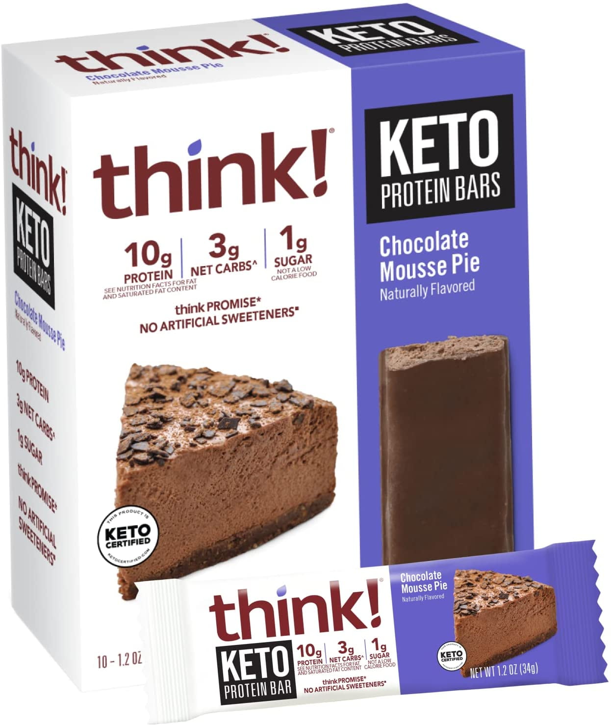 Think! Think! Keto Chocolate Mousse Pie Bar (10Pack), 10 Count