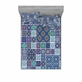 thumbnail image 2 of Ethnic Bedding Set with Sheet & Covers, Traditional Mosaic Azulejo Portuguese Cultural Ceramic Tiles Folk Design, Printed Bedroom Decor 2 Shams, 4 Sizes, Teal Indigo Navy Blue, by Ambesonne, 2 of 3