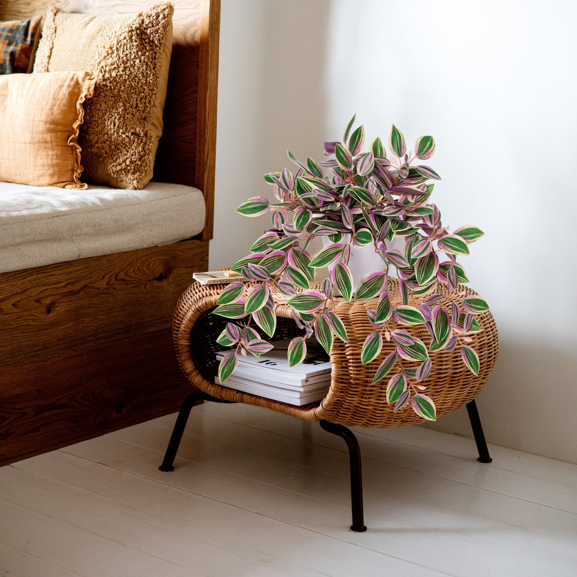 Artificial Hanging Plant Watermelon Peperomia Faux Plants Indoor Fake Potted for Home Office Bedroom Aesthetic Shelf Kitchen Decoration
