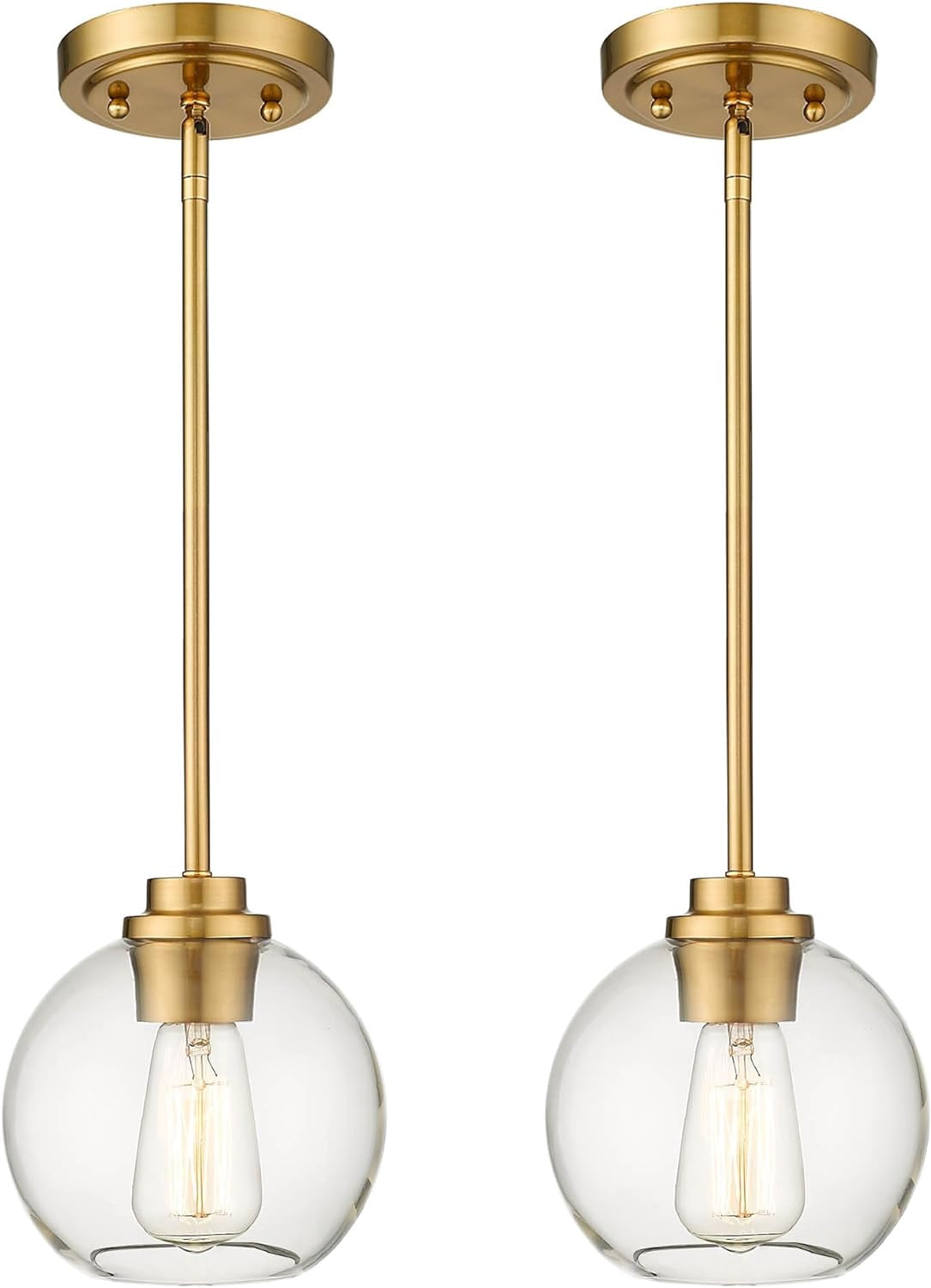 Gold Pendant Light, 1-Light Pendant Lights Kitchen Island with Striped Amber Glass Shade, Modern Hanging Light Fixtures for Entryway Dining Room, AD-22299-1P-OR