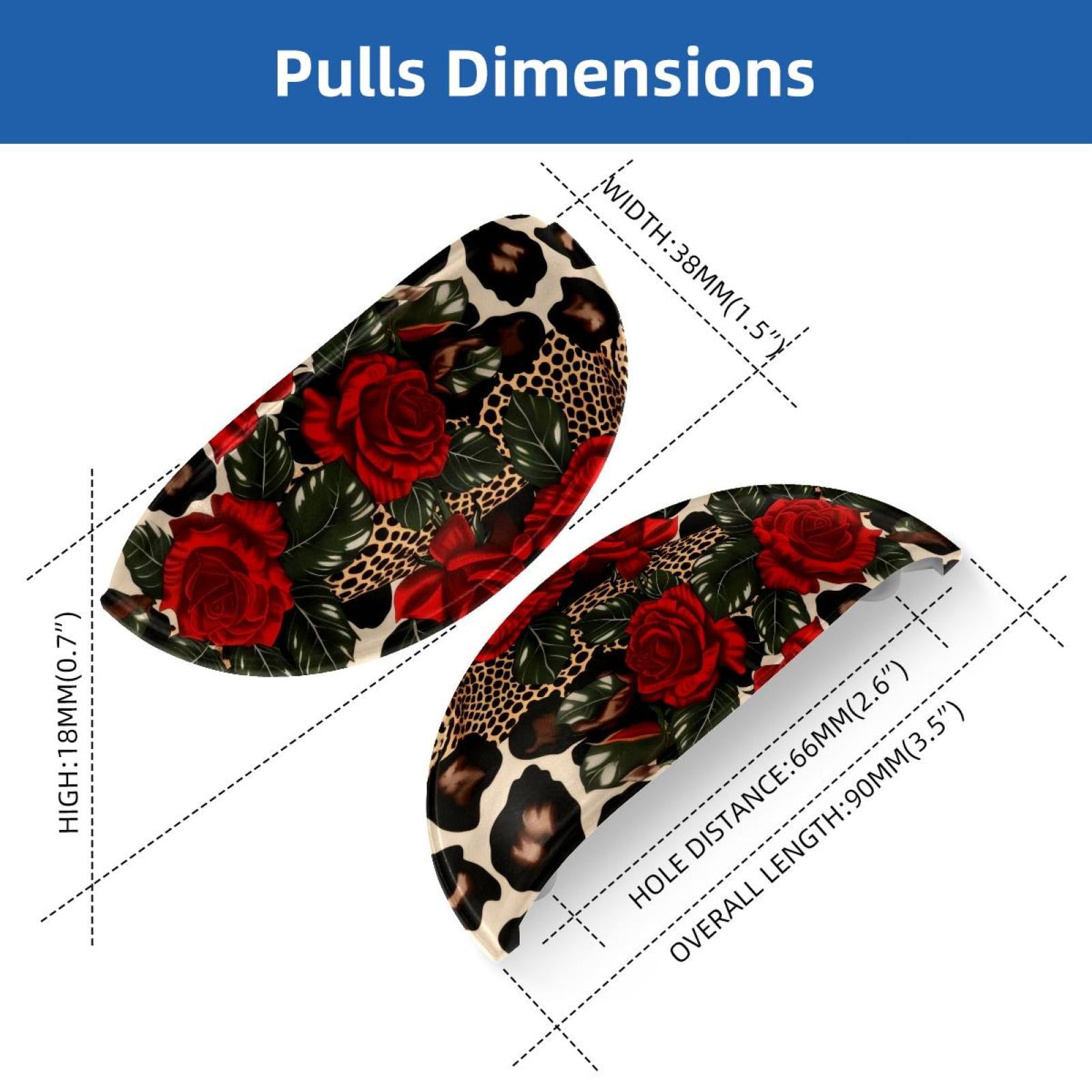 PhooArto 6 Pcs Cup Drawer Pulls, Leopard Red Roses Print Shell Shape Handles Cabinet Knobs for Dresser Cupboard Closet Wardrobe with Screws