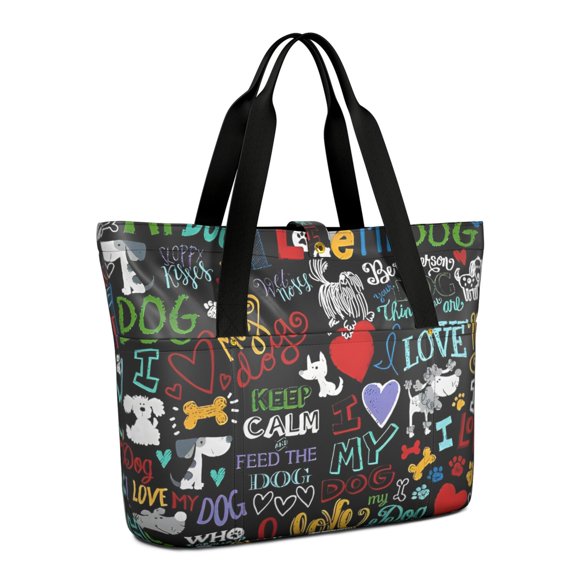 Tote Bag for Women - I Love My Dogs Art Shoulder Bag - Large Utility Work Duffle Bag with Zipper Handbag for Travel, Work, Sprots