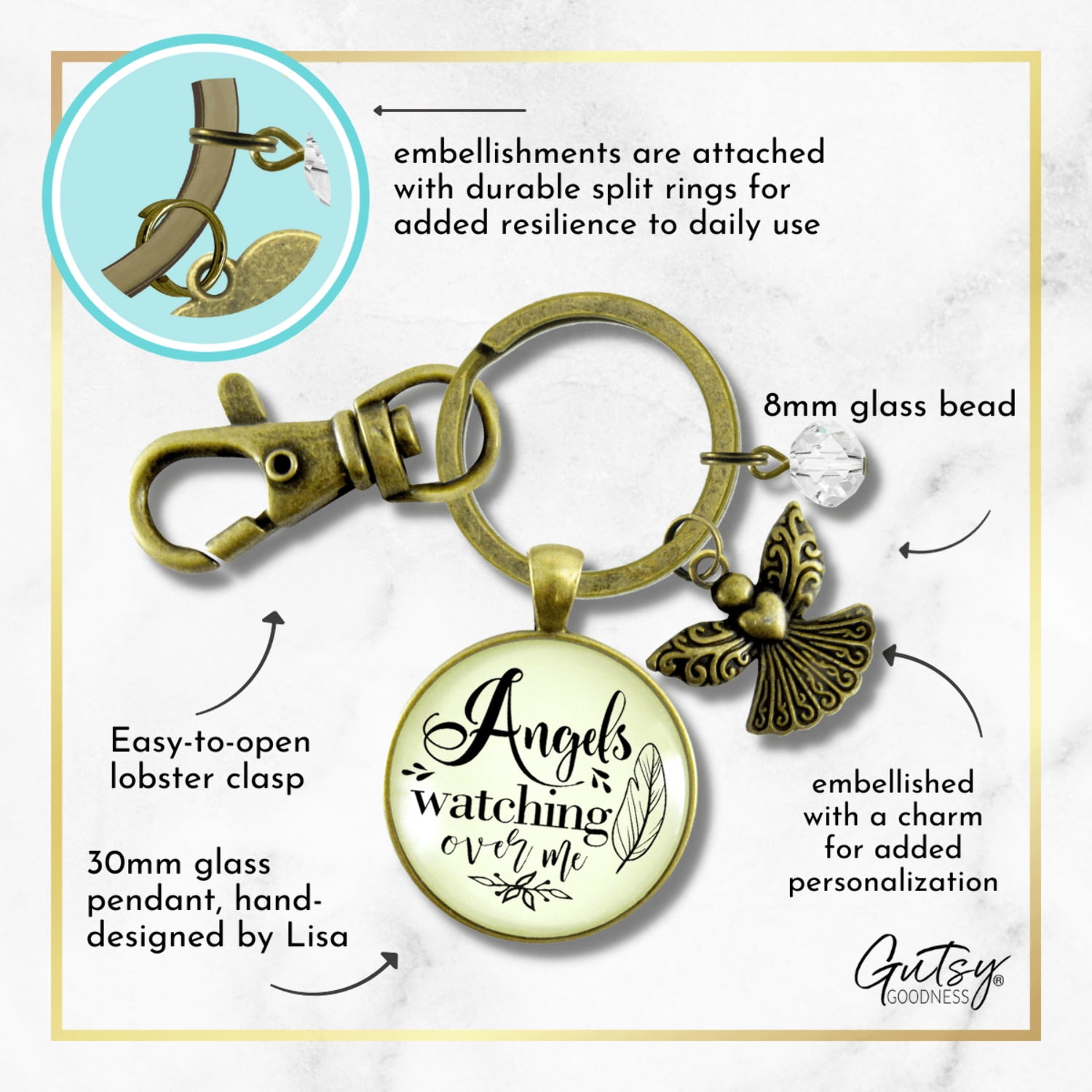 Angels Watching Over Me Gutsy Goodness Bronze Keychain Guardian Angel Memorial Gift Heaven Inspired