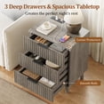 thumbnail image 7 of Aufeile Nightstand with Charging Station, 3 Drawer Nightstand for Bedroom, Fluted Bedside Table with USB Ports, Modern Wood Bedroom Side Table with Drawers, Dark Gray, 7 of 7