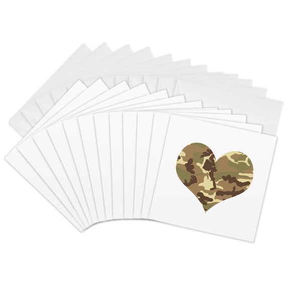 3drose, Camouflage Heart, 12 Greeting Cards with Envelopes