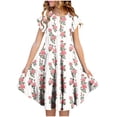 thumbnail image 3 of Sentuca Girls Summer Dress Short Sleeve Casual A-Line Flower Dresses Ruffled Twirl Sundress Size 10-11Years, 3 of 6