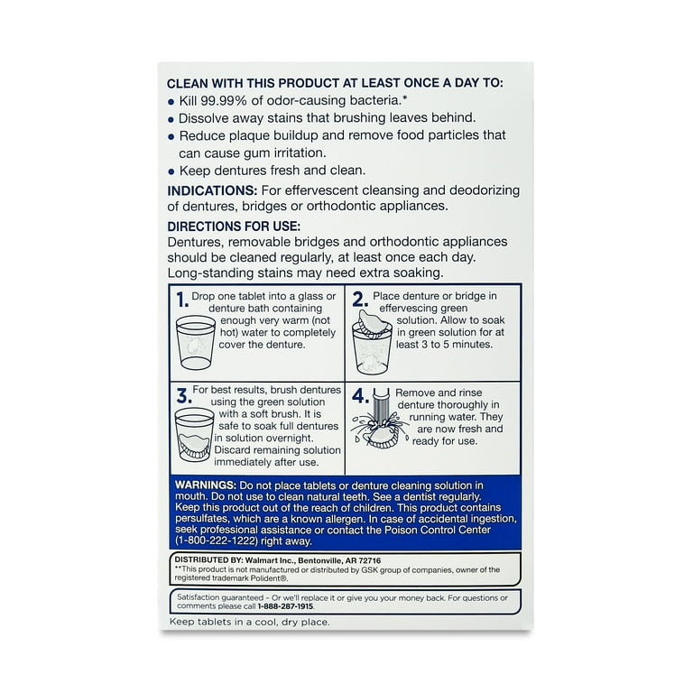 Equate Antibacterial Denture Cleanser Tablets, Mint, 240 Count photo 4