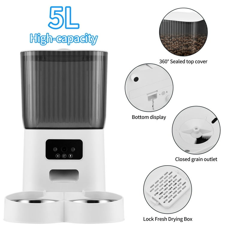 Smart Automatic Pet Feeder with 1080P Camera, 5L, Two Way Talk