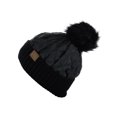 thumbnail image 3 of C.C Soft Quilted Puffer Detachable Faux Fur Pom Inner Lined Cuff Beanie Hat, Black, 3 of 4