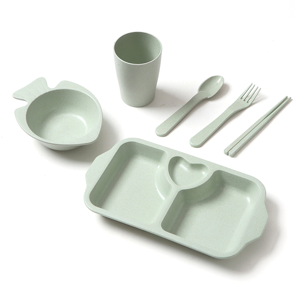 6pcs Kids Dinnerware Set Lightweight Plate with Dividers and Handle