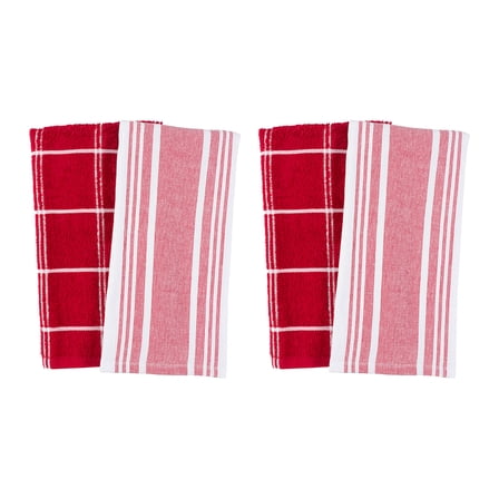 CatCora Terry Kitchen Towels Cotton Red, Set of 4