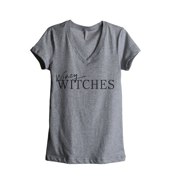 Winey Witches Women's Fashion Relaxed V-Neck T-Shirt Tee Heather Grey X-Large