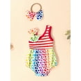 thumbnail image 2 of Bagilaanoe 0-18M Infant Baby Girl 4th of July Clothes Independence Day Outfits Stars Stripes Print Romper Sleeveless Playsuit with Headband Summer Clothing, 2 of 8