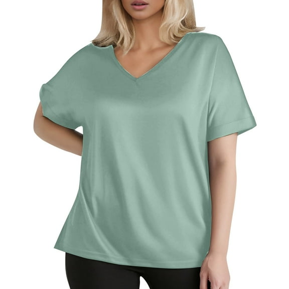 Trendy Plus Size Women's T-Shirt V Neck Casual Summer Top for Everyday Wear Comfortable Fashion Piece Women's Crew Neck Shirt Basic Short Sleeves Summer T Shirt Tops