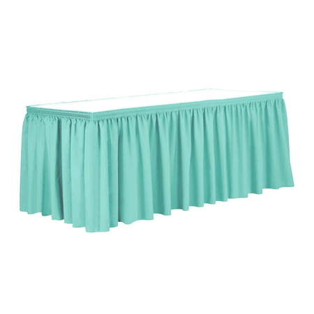 

Ultimate Textile 17 ft. Shirred Pleat Polyester Table Skirt - 42 Bar Height Aqua Blue
