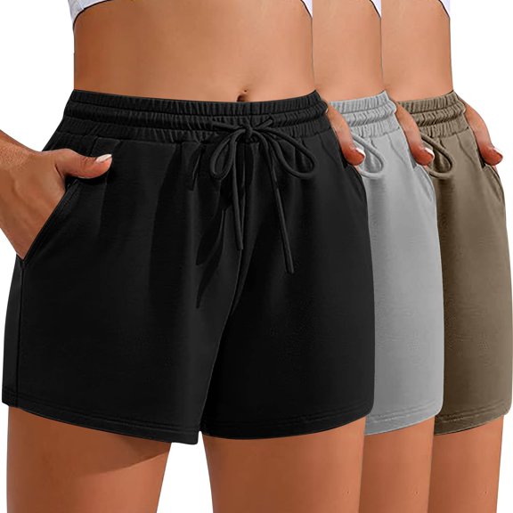 Shorts for Women Clearance, Xunlbb 3PC Women'S Solid Color Casual Drawstring Sports Shorts With Pocket