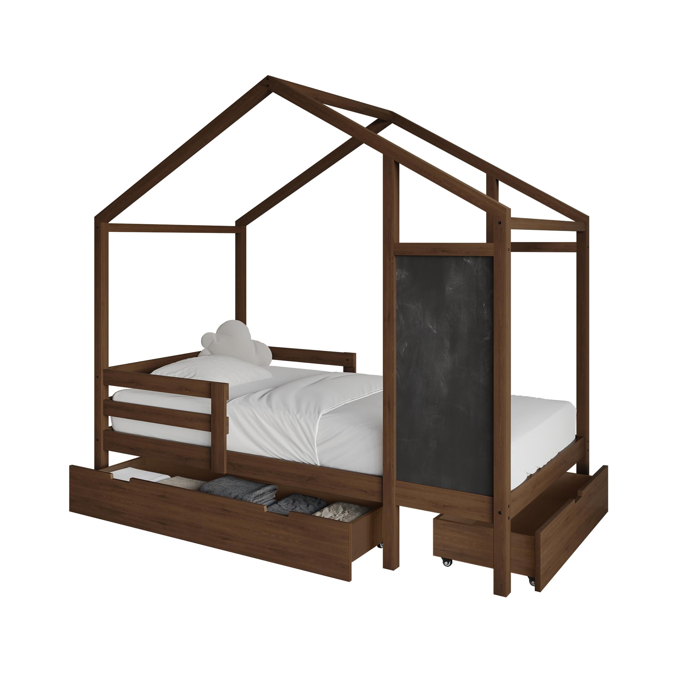 Castle Place Mid-Century Wooden Canopy Bed, Walnut