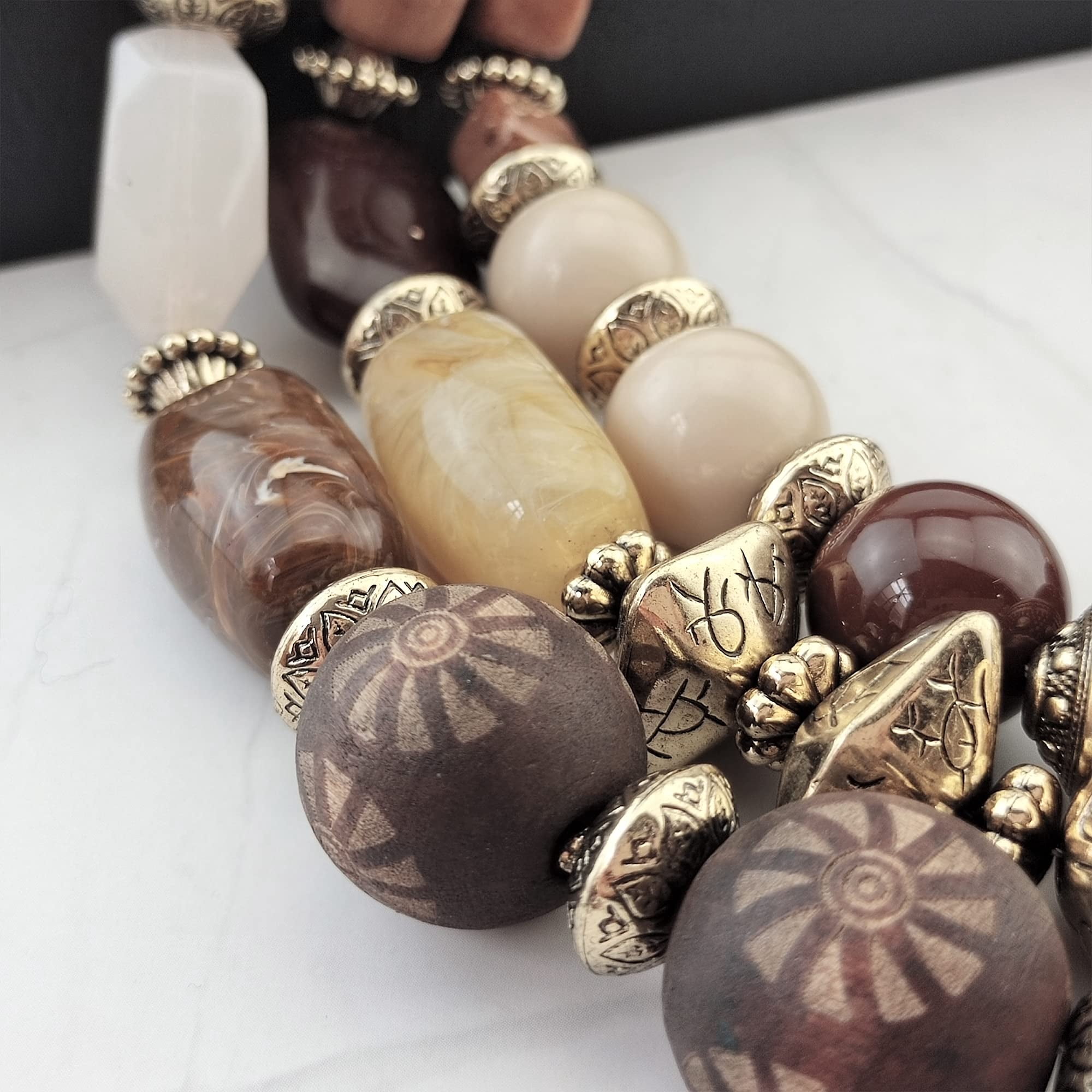 Bocar 3 Layer Chunky Statement Beaded Necklace and Earrings Set, Fashion Multi Layer Women Collar Necklace Jewelry Set (NK-10625-Brown Set)