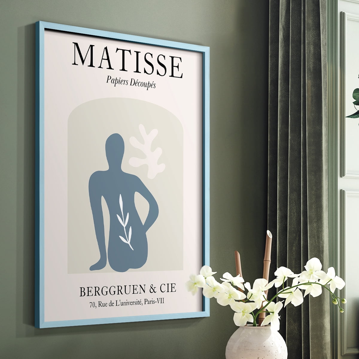 Matisse DVII Framed Print in Blue Solid Wood Framed Print No Nail Hanging