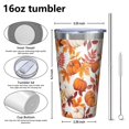 thumbnail image 4 of 16oz Tumblers Fall Pumpkins Leaves Pattern Stainless Steel Vacuum Insulated Double Wall Travel Tumbler Cups Mug with Lid and Straw,Cleaning Brush for Coffee,Tea, 4 of 4