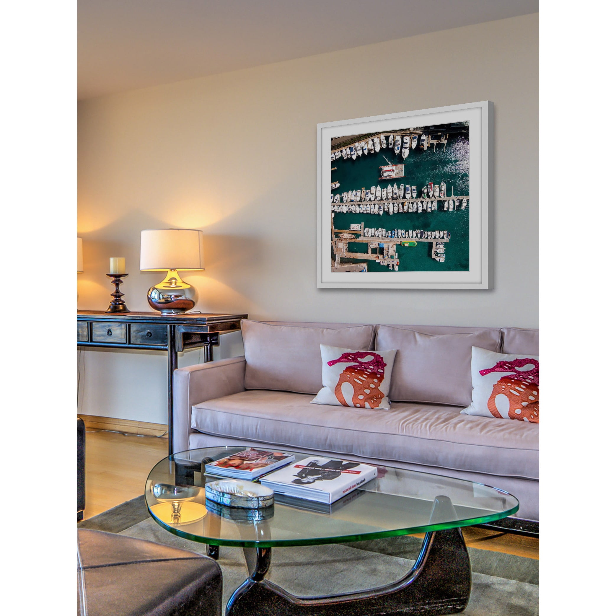 "All Boats Docked" Framed Painting Art Print, 32.0" x 1.5"